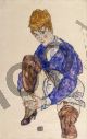 Portrait of the Artist's Wife Seated, Holding Her Right Leg - Schiele Egon
