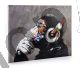 Banksy, Dj Monkey, Quadro su Tela Canvas con Vernice Effetto Pennellate, Pronto da Appendere