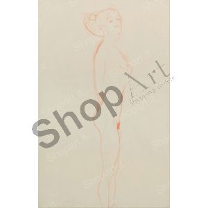 Ragazza nuda in piedi con la mano destra sul seno - Klimt Gustav