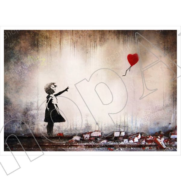 Banksy Heart balloon - Quadro Stampa su Tela, Poster, Tavola mdf