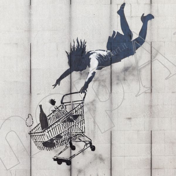 Banksy Shop Until You Drop - Quadro Stampa su Tela, Poster, Pannello mdf