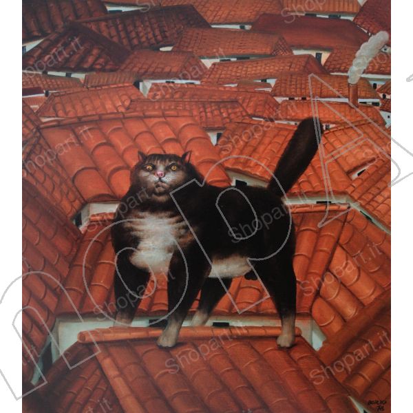 Botero Gatto sui tetti - Quadro Stampa su Tela, Poster, Pannello mdf