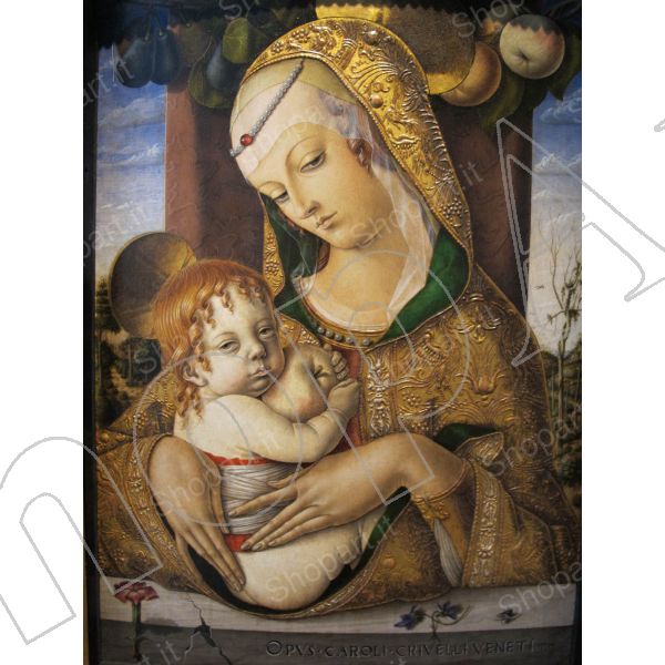 Tela con cornice foglia oro 30x36 cm madonna c/bambino Quadro