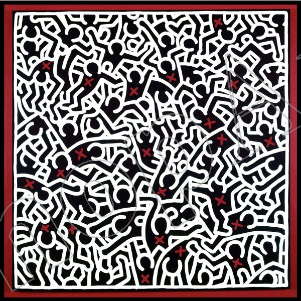 Untitled Stampa su Tela Vernice Effetto Pennellate KEITH HARING 