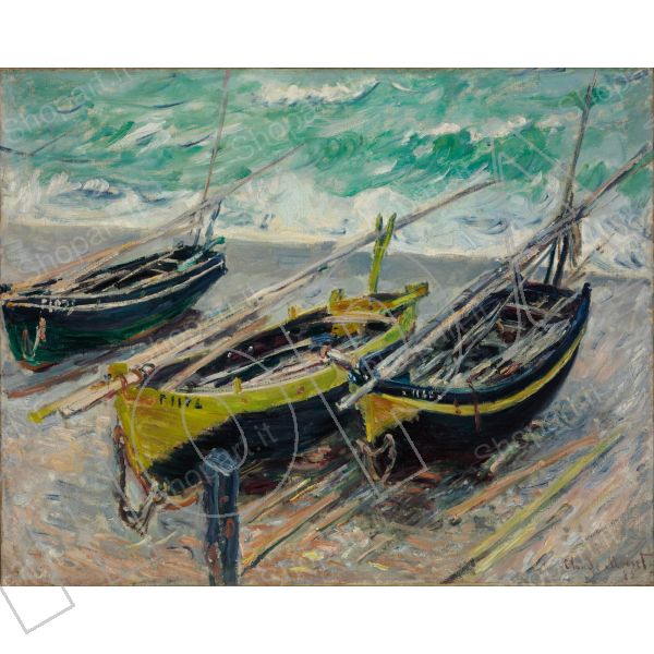 Monet tre barche da pesca design quadro stampa tela dipinto telaio arredo casa 