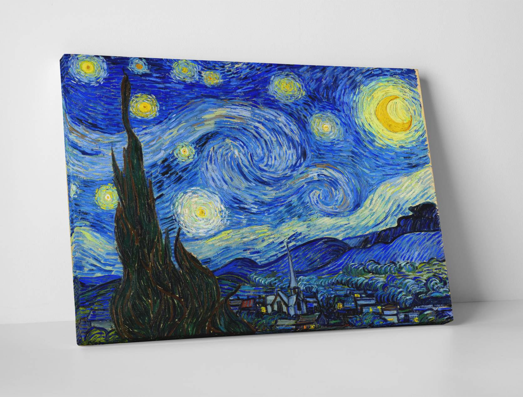 Notte Stellata di Van Gogh - Quadro su Tela - 3 pannelli con Orologio